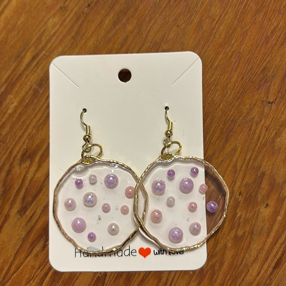 Handmade Resin Earrings. Pink and Purple